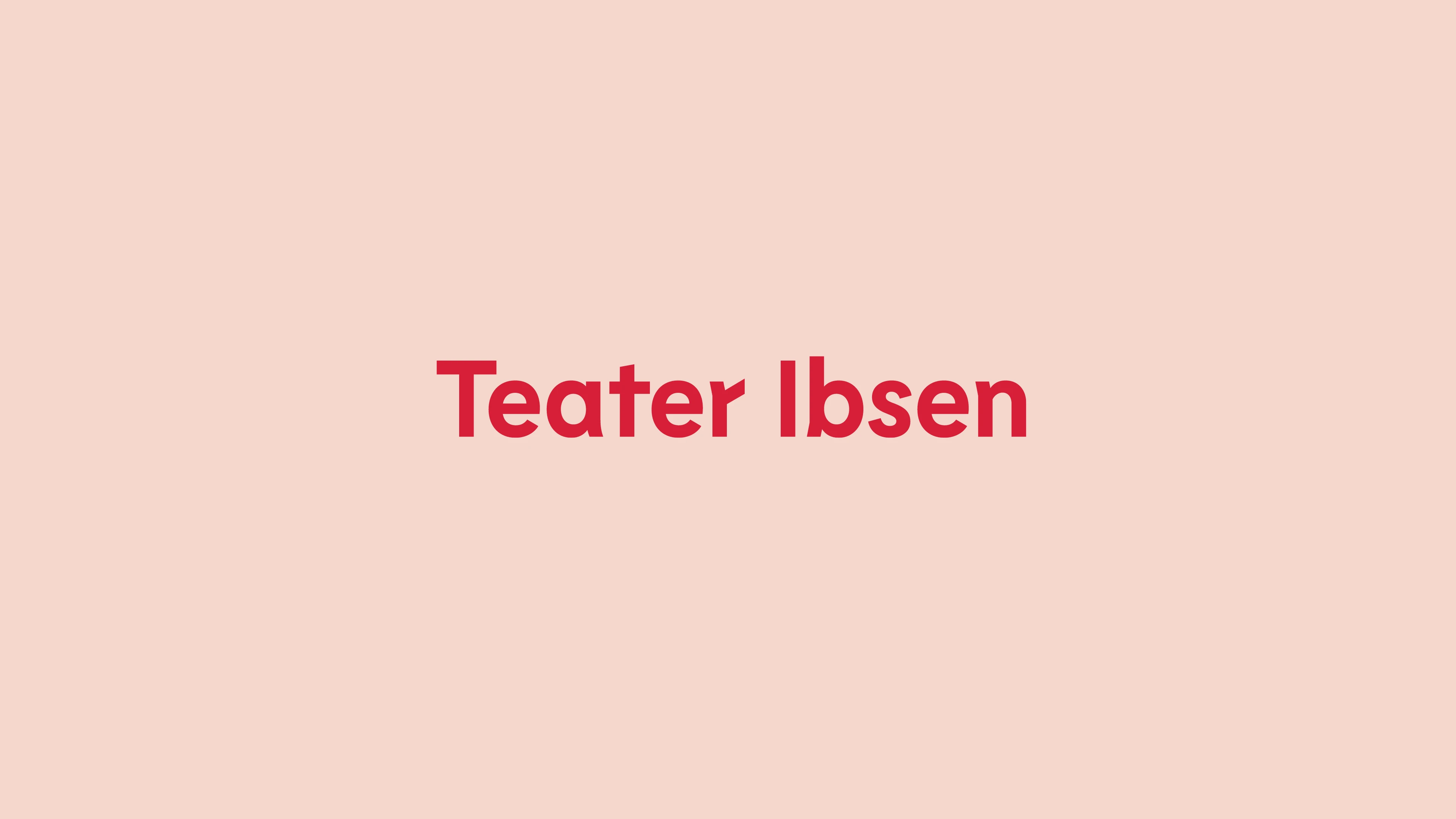Horisontal Teater Ibsen logo. Rød på rosa bakgrunn.
