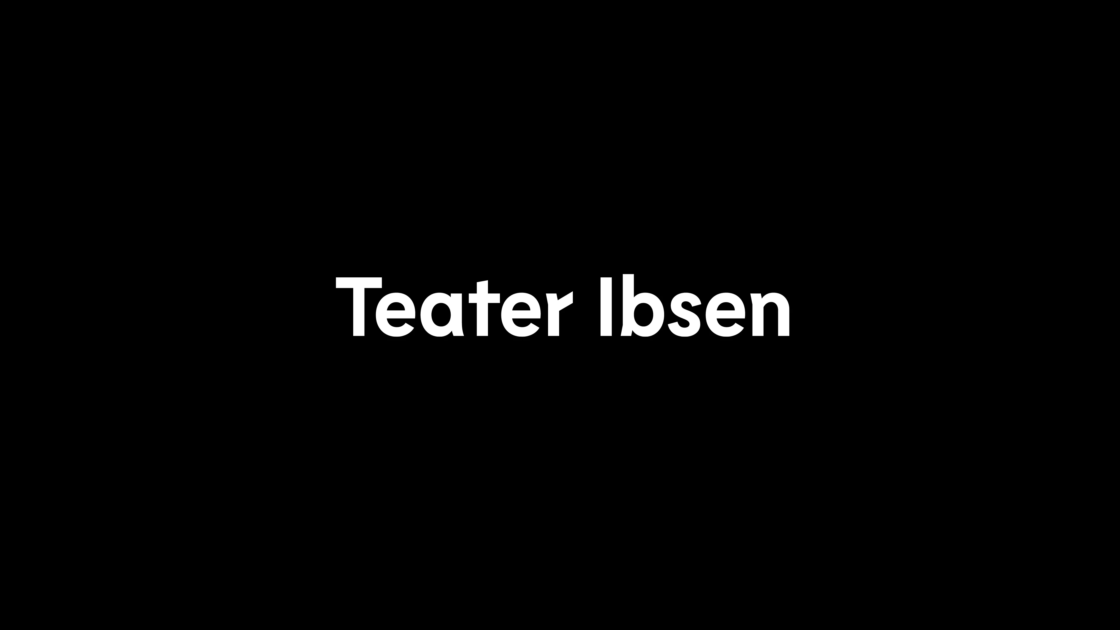 Horisontal Teater Ibsen logo. Hvit på sort bakgrunn.